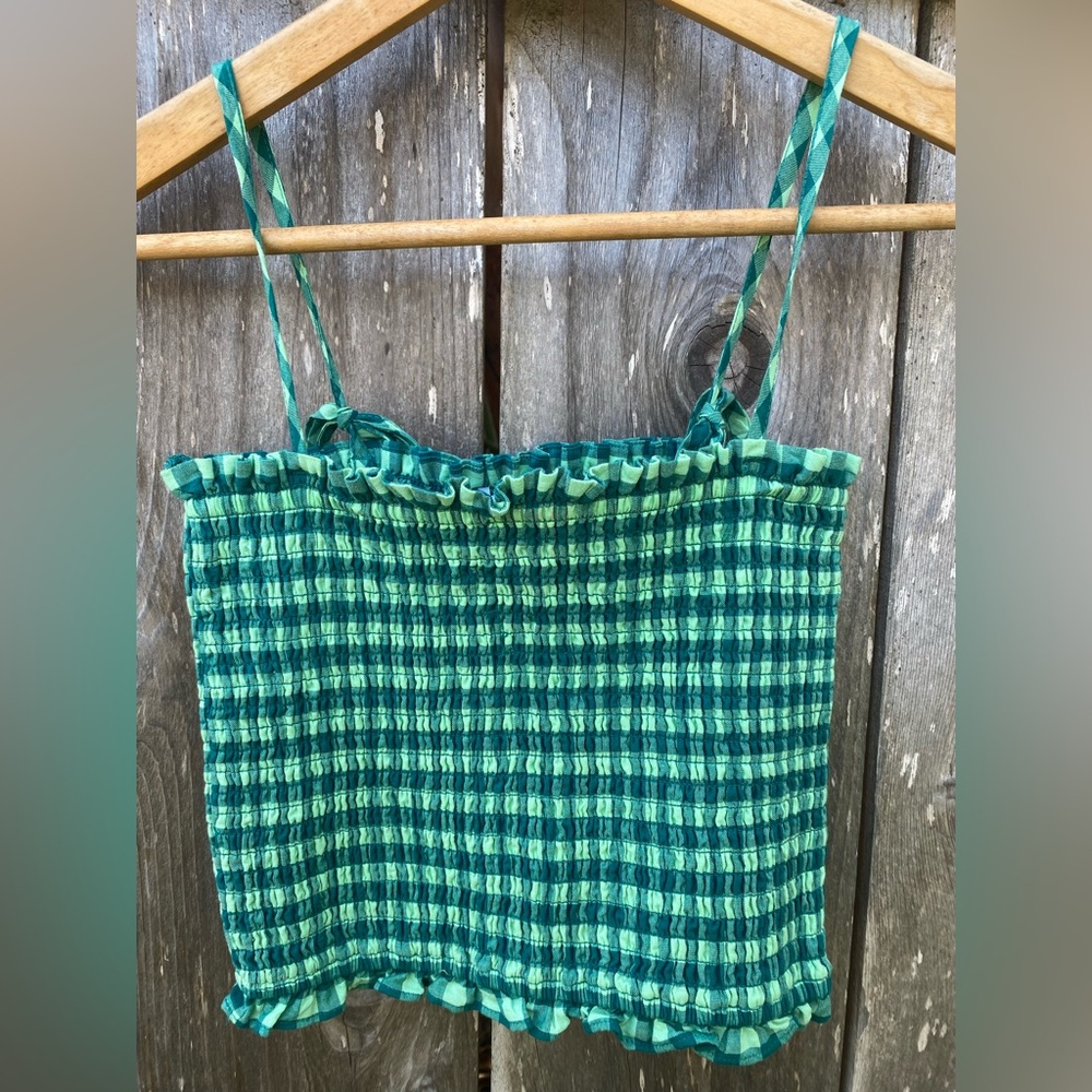 Ghanda Green Checkered Shirred Top